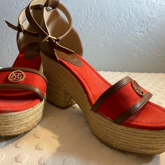 Liz CLAIBORNE MADDIE Women’s Red Espadrille Chunky Heel Shoes - Picture 14 of 16
